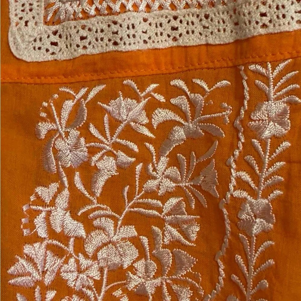 Tory Burch Orange Embroidered Cotton Tunic Top